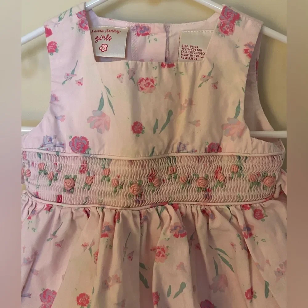 Laura Ashley Girls Pink Floral Dress Size 9 Months